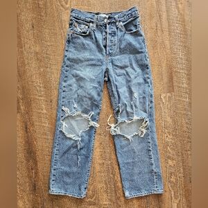 Levi's Distressed Straight Leg Medium Wash Blue Jeans